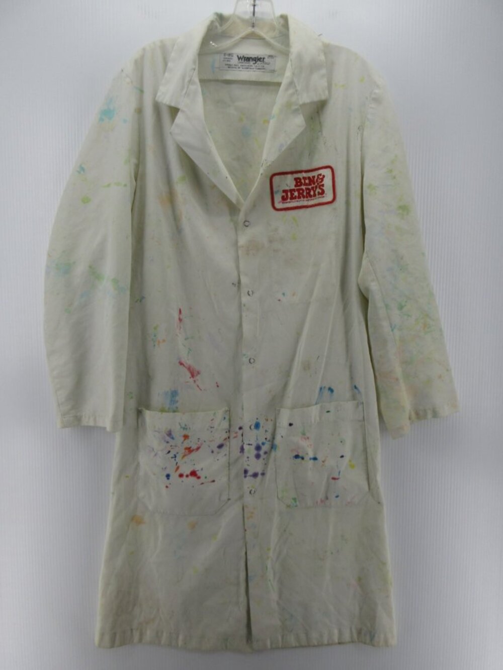 VTG Ben & Jerrys Wrangler Jacket Small Uniform Lab Work Coat Paint Splatter*